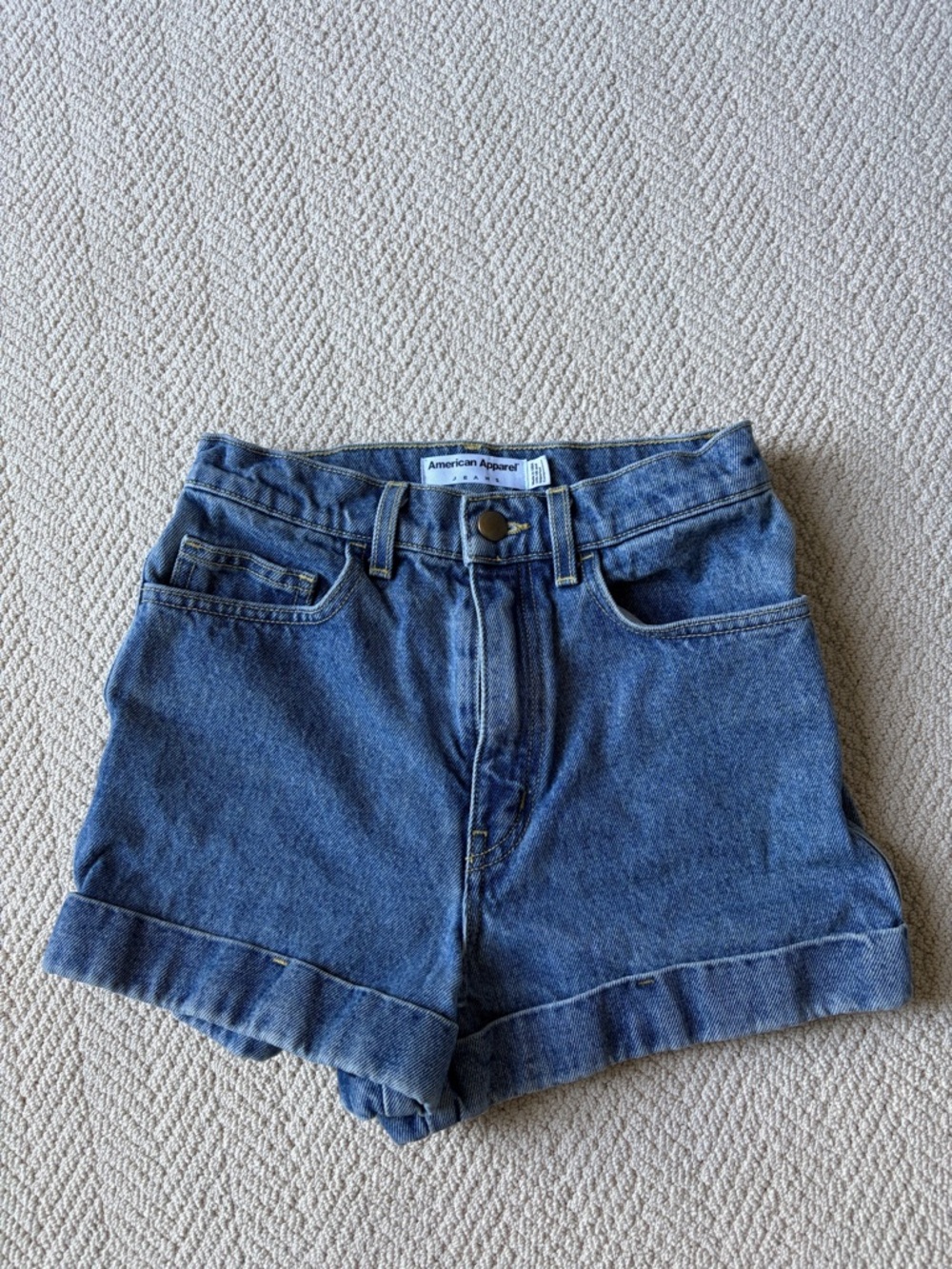 American Apparel Blue Denim High-Rise Rolled Hem Shorts
